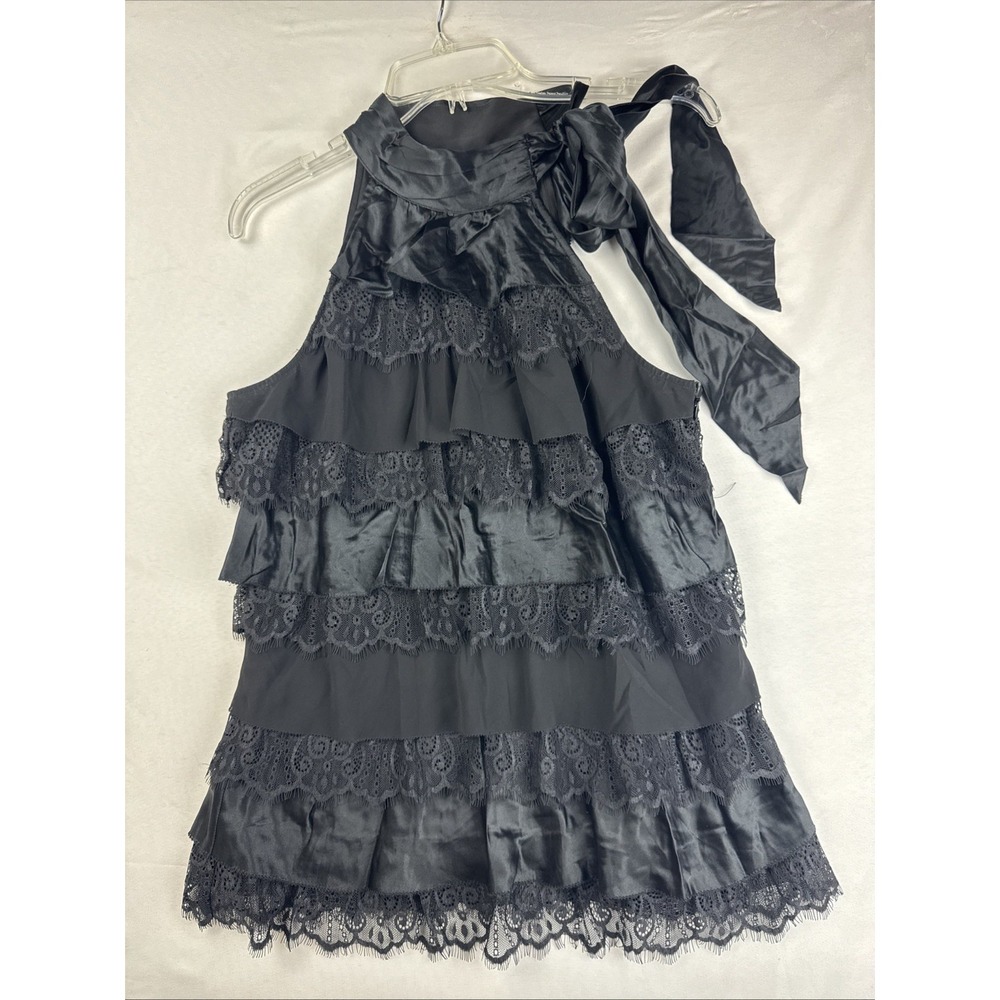 White House‎ Black Market Tie Neck Halter Lace Tiered Dress Womens S Black